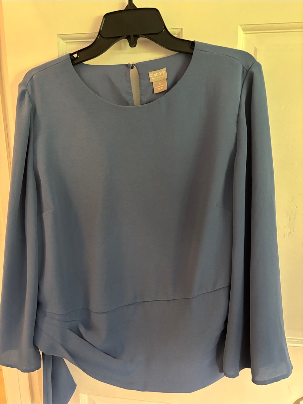 Chico's Dusty Blue Long-Sleeve Round Neck Blouse